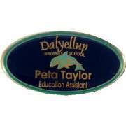 Oval metal photo etched school name badge